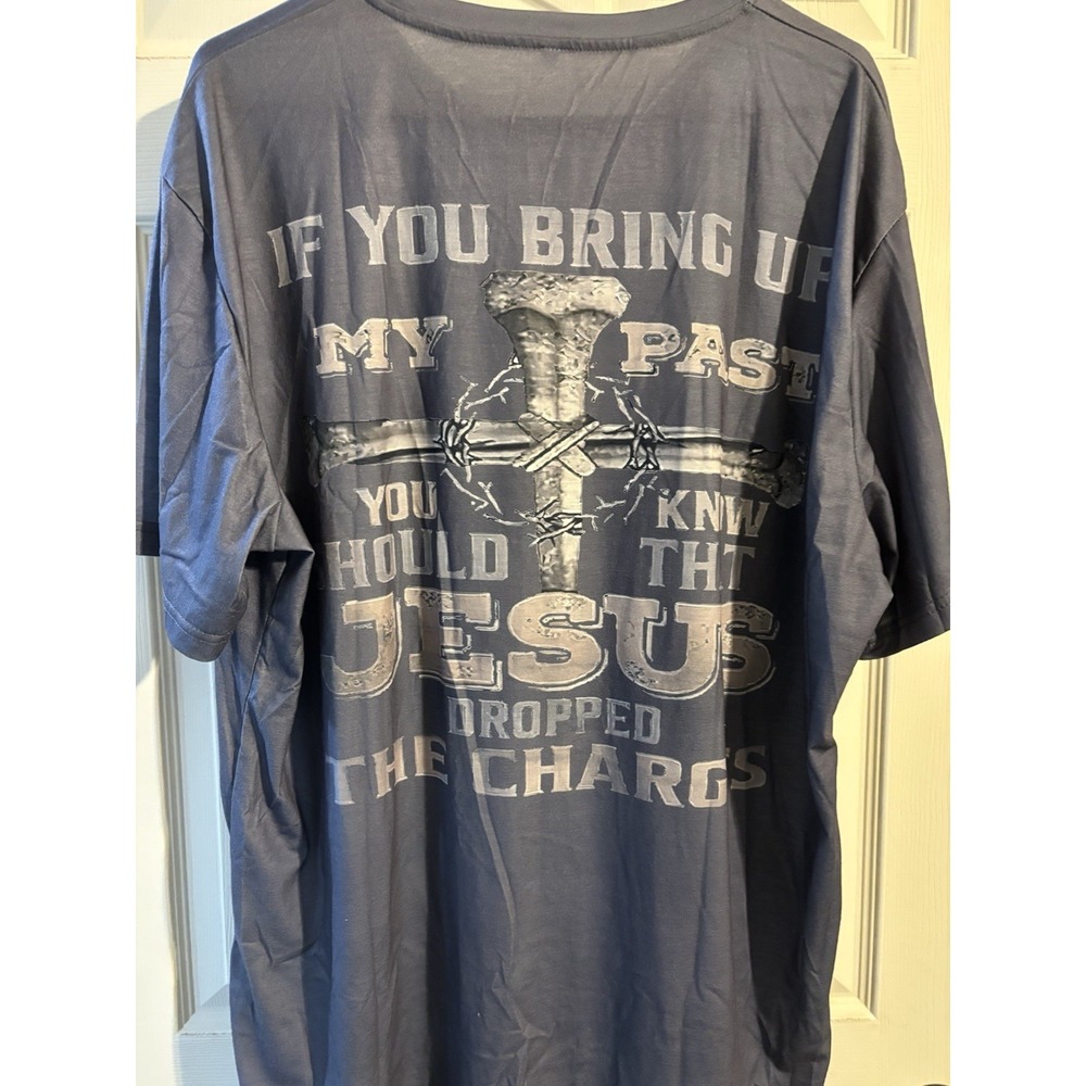 Jesus 2XL Blue Cotton Graphic T-Shirt Short Sleeve "Jesus Dropped the Charges" - Picture 3 of 3